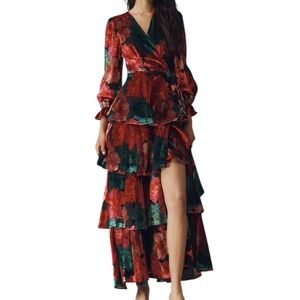 Anthropologie Hutch Wrap Ruffle Velvet Maxi Dress